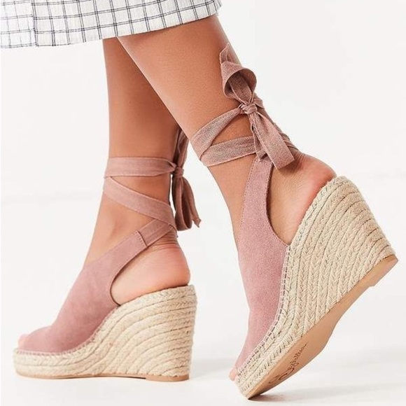 Seychelles dusty rose pink suede lace up espadrille wedge heel sandals - size 7 - Picture 3 of 6
